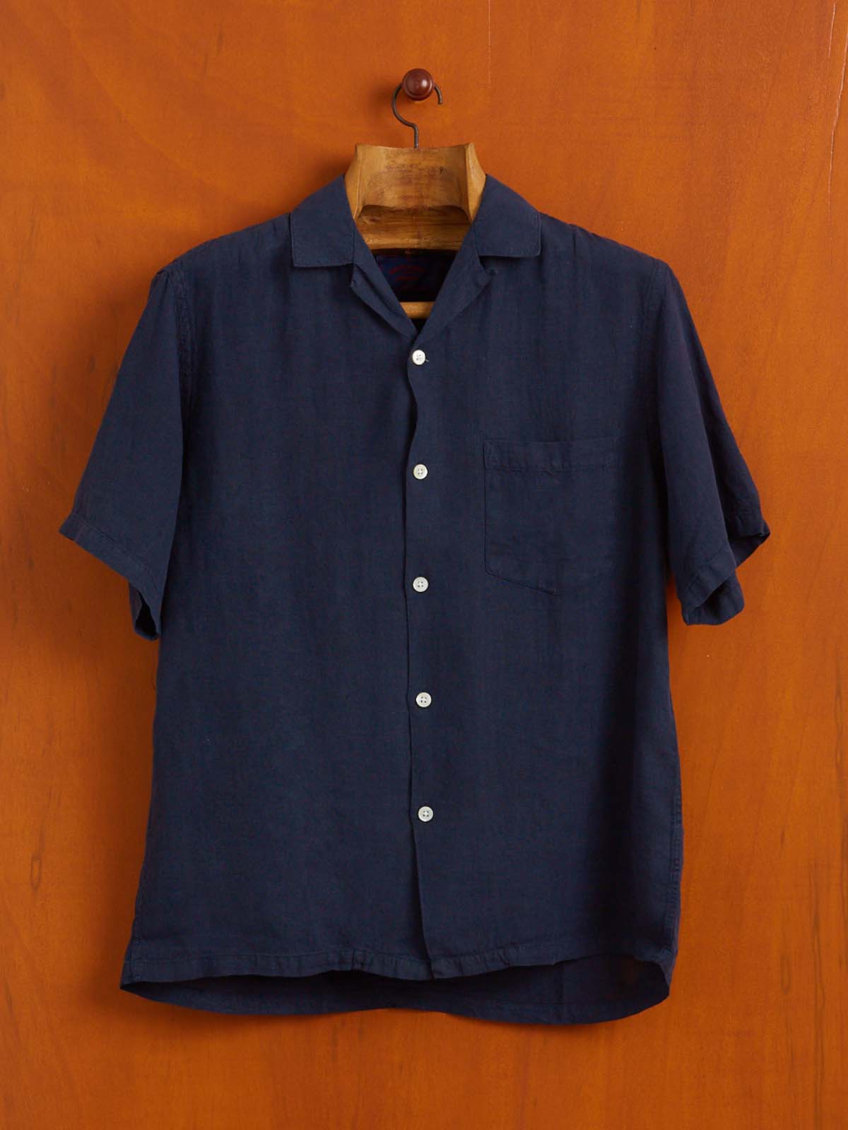 Portuguese Flannel Camp Collar Linen SS Shirt Navy