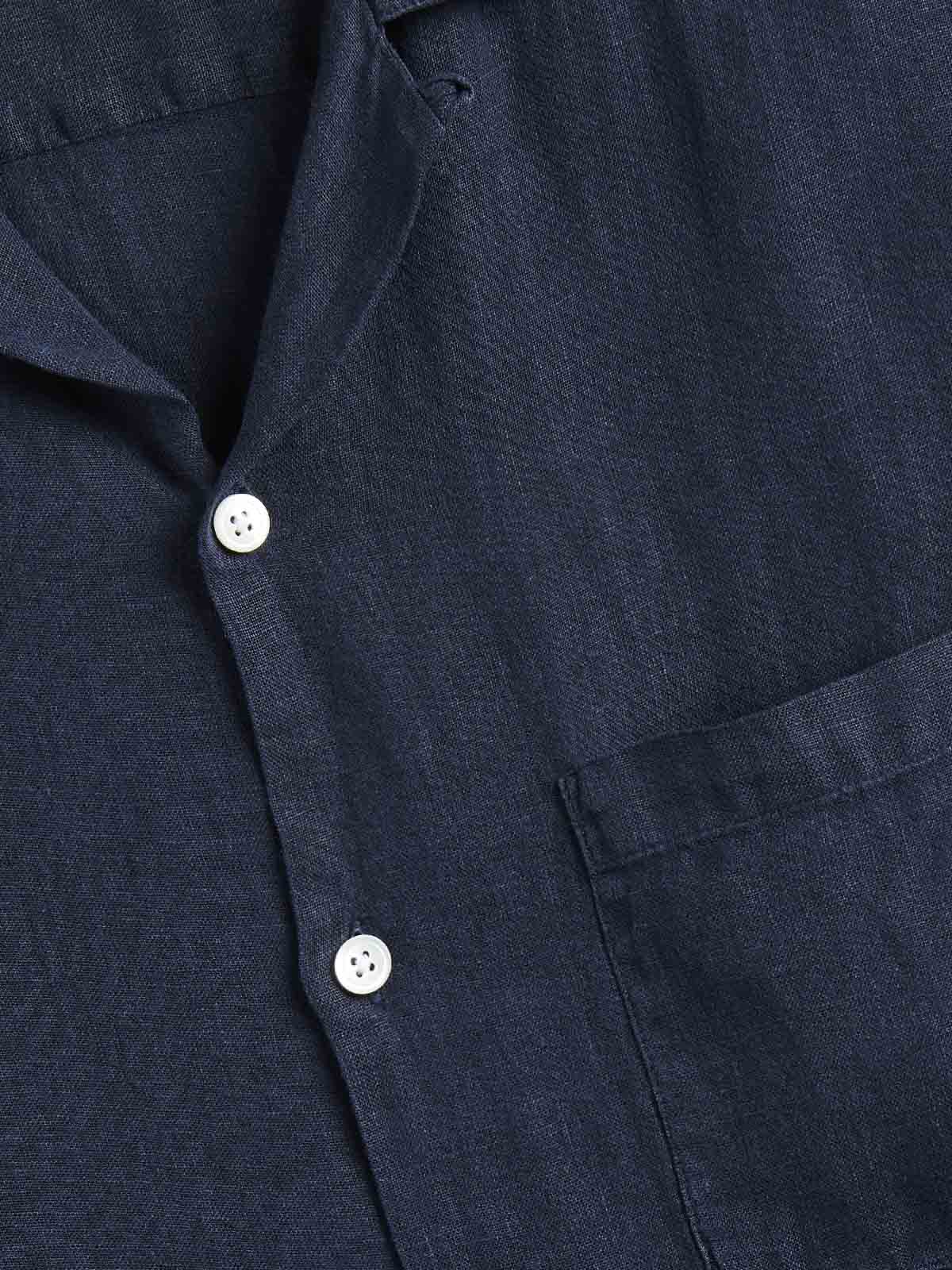 Portuguese Flannel Camp Collar Shirt SS Navy