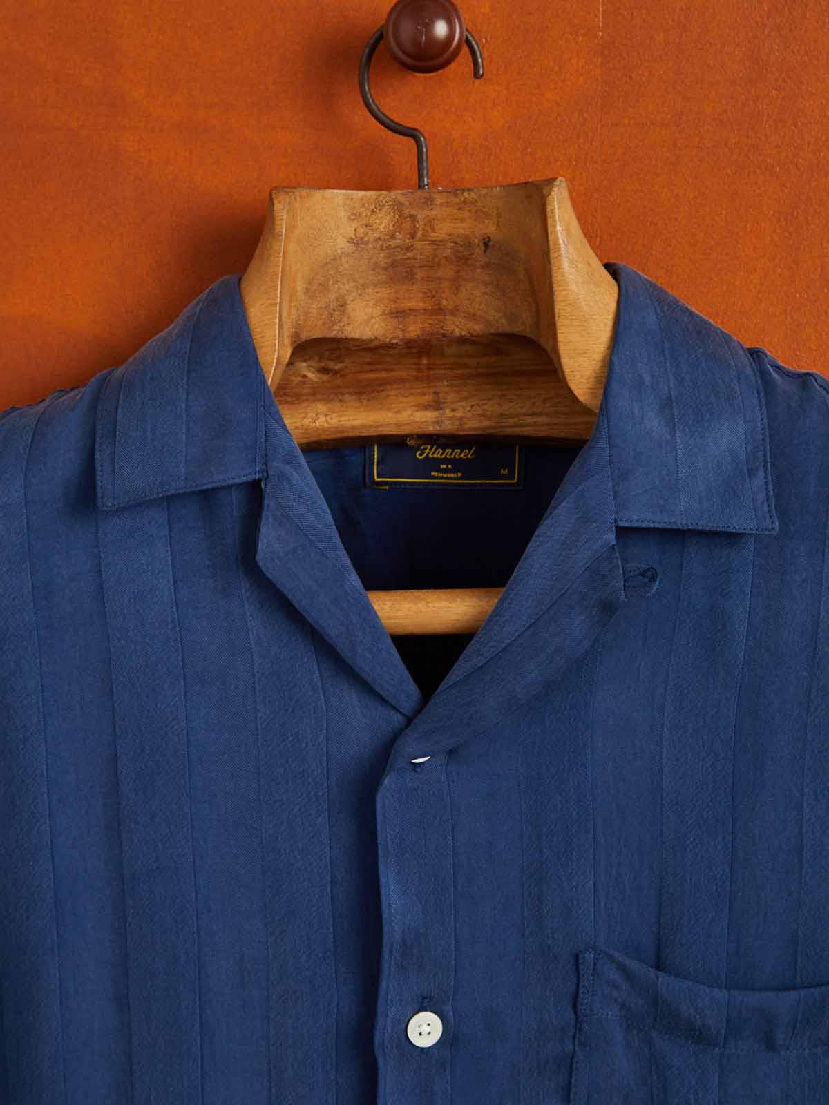 Portuguese Flannel Cupro Stripe SS Shirt Blue
