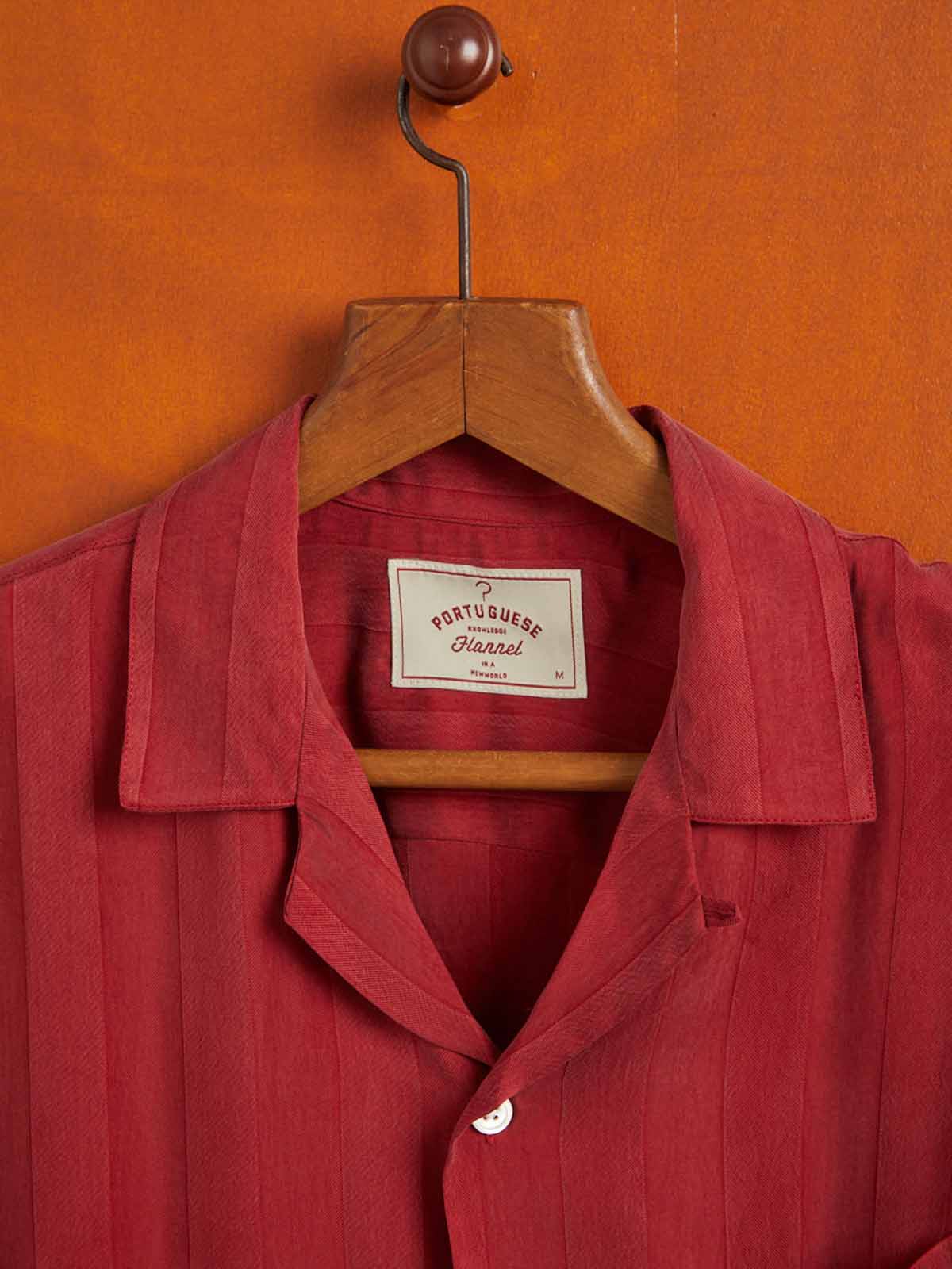 Portuguese Flannel Cupro Stripe SS Shirt Bordeaux
