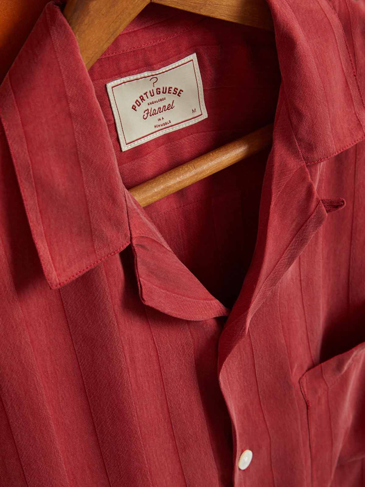 Portuguese Flannel Cupro Stripe SS Shirt Bordeaux