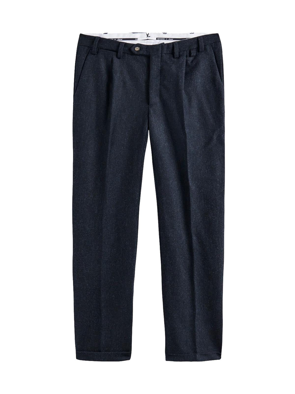 Portuguese Flannel Wool Herringbone Trousers Navy