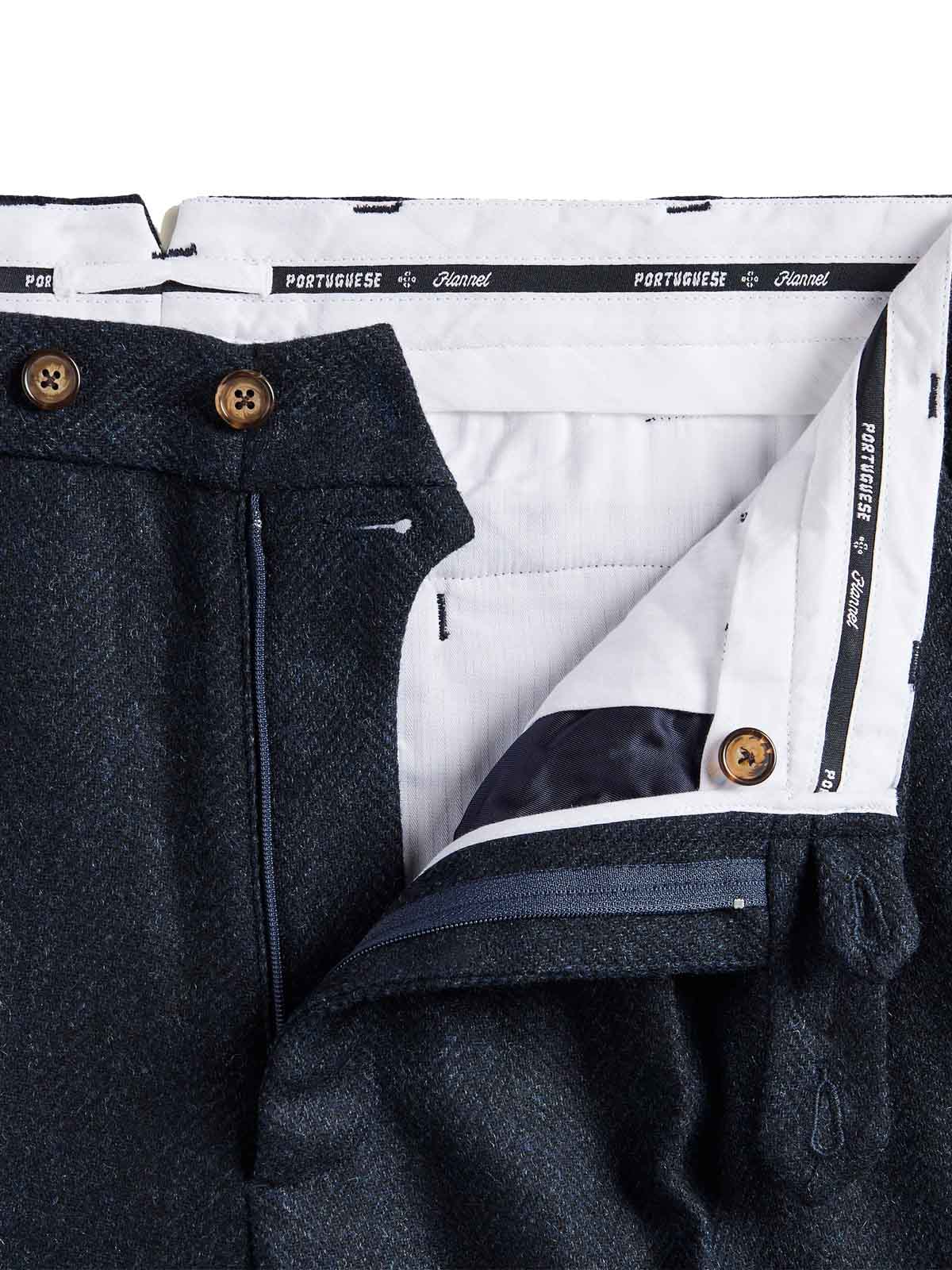 Portuguese Flannel Wool Herringbone Trousers Navy