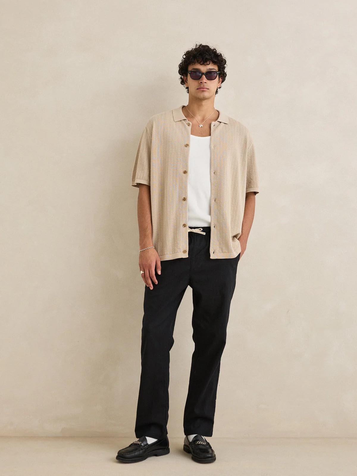 Rhythm Textured Knit SS Shirt Stone
