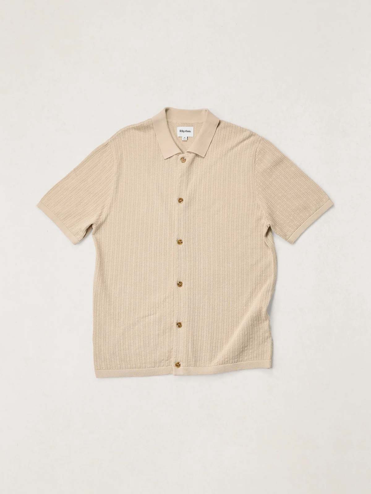 Rhythm Textured Knit SS Shirt Stone