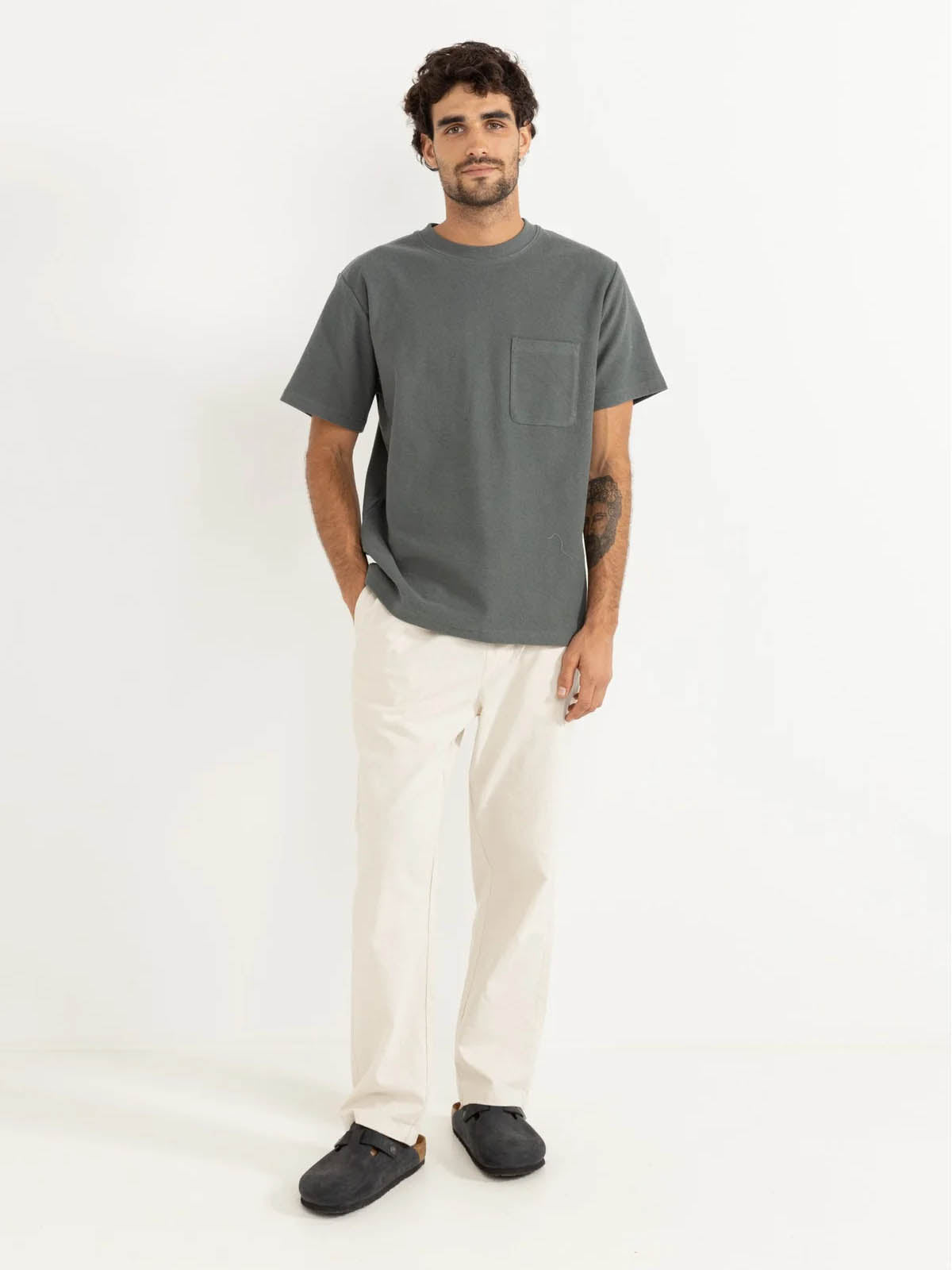 Rhythm Vintage Terry T-Shirt Silver Pine