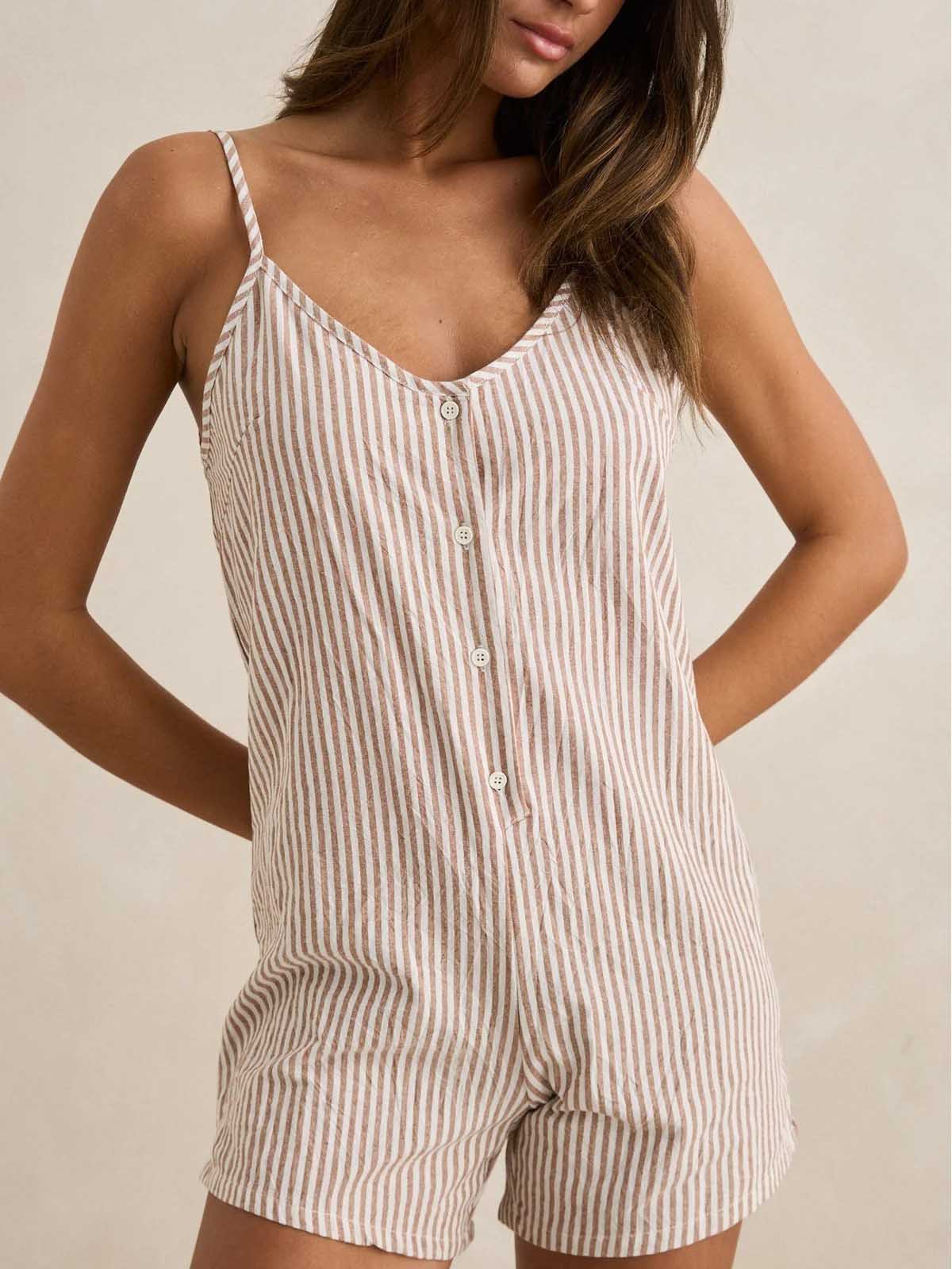 Rhythm Women's Valley Stripe Adjustable Romper Tan