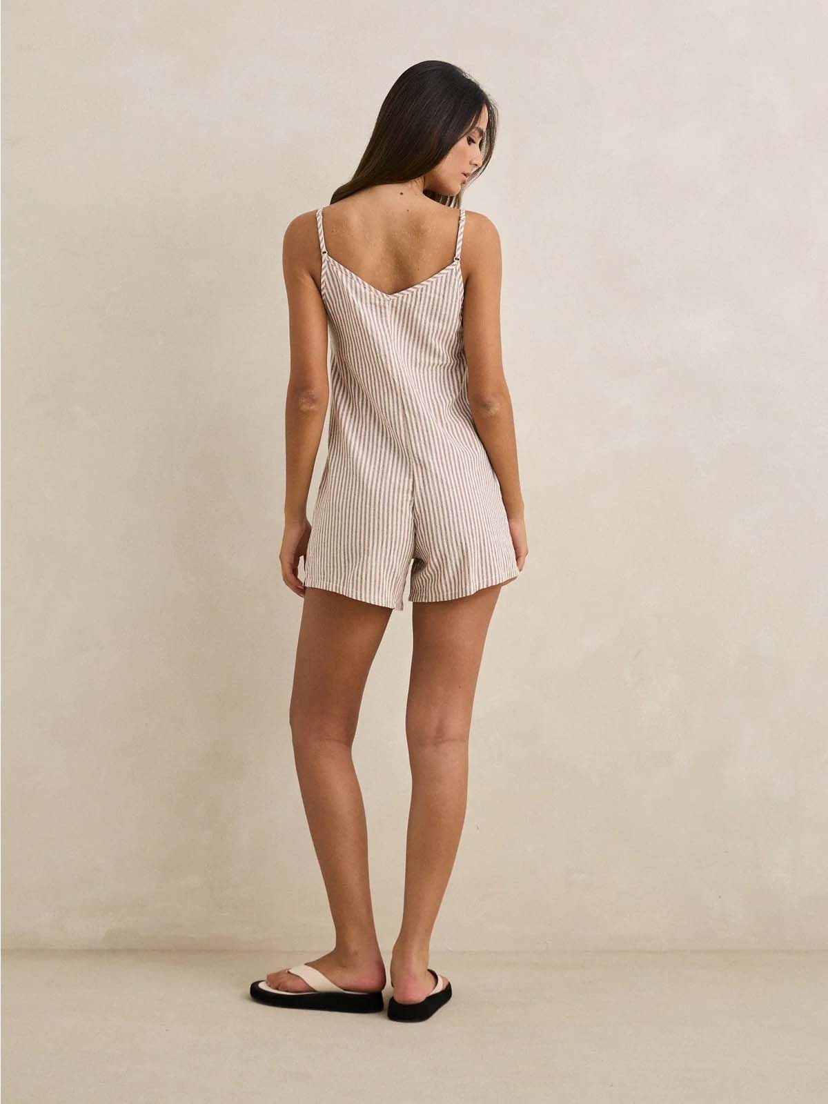 Rhythm Women's Valley Stripe Adjustable Romper Tan