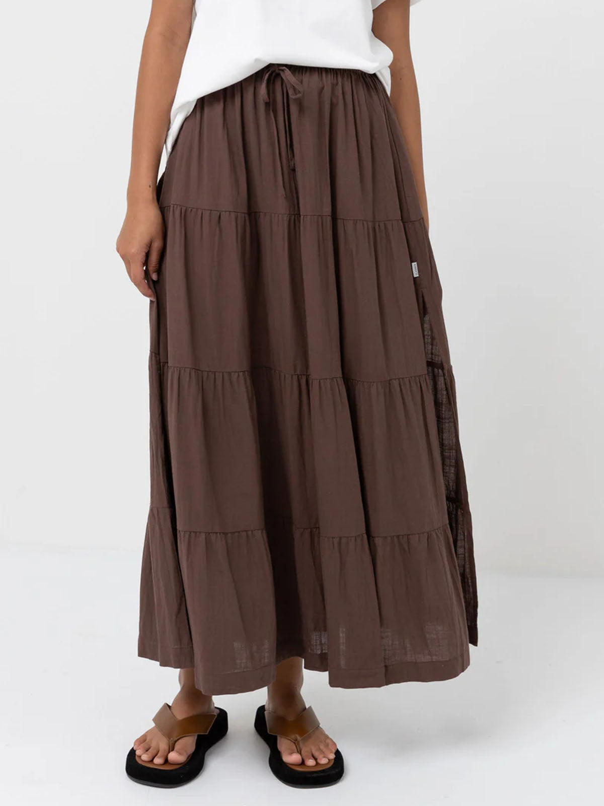 Rhythm Women's Classic Tiered Maxi Skirt Chocolate