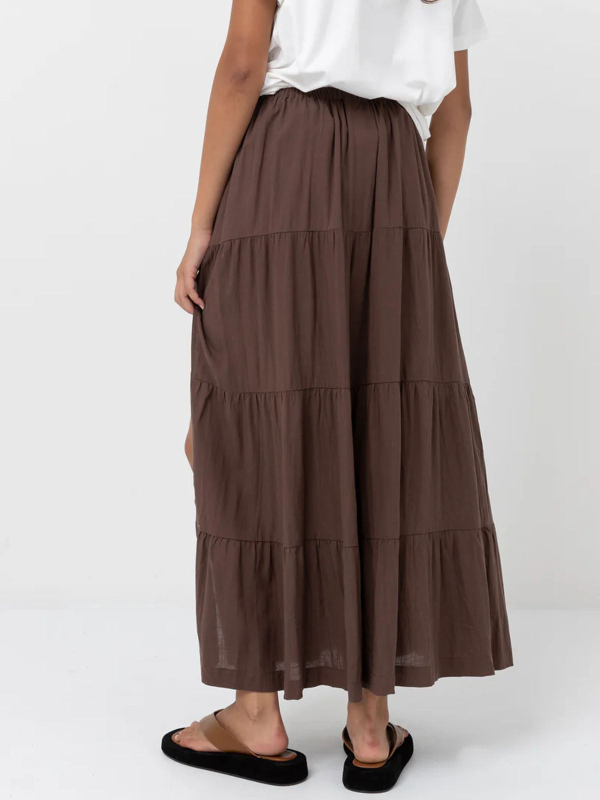 Rhythm Women's Classic Tiered Maxi Skirt Chocolate