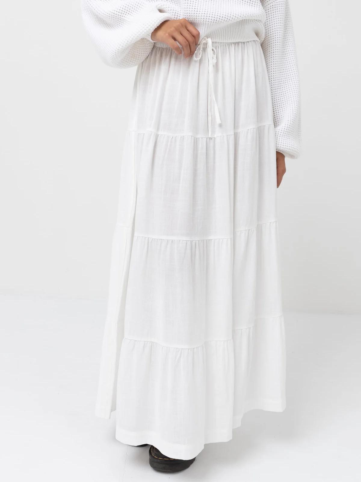 Rhythm Women's Classic Tiered Maxi Skirt White