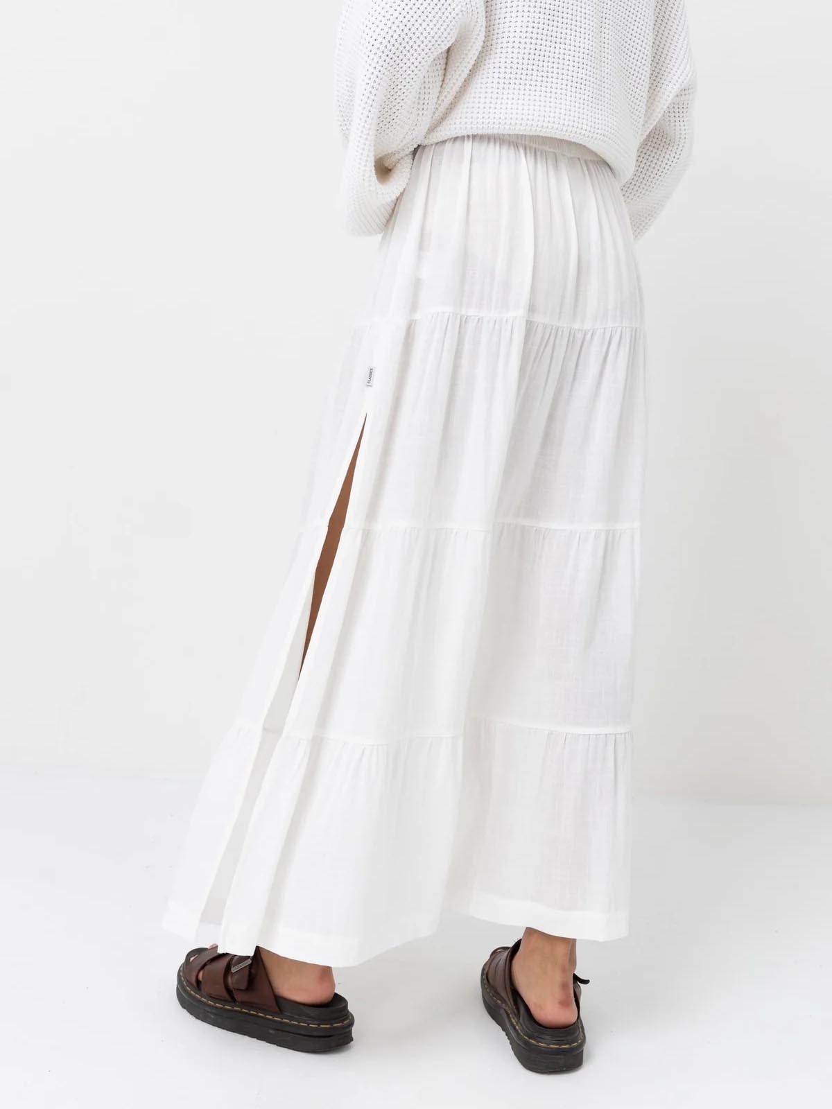 Rhythm Women's Classic Tiered Maxi Skirt White