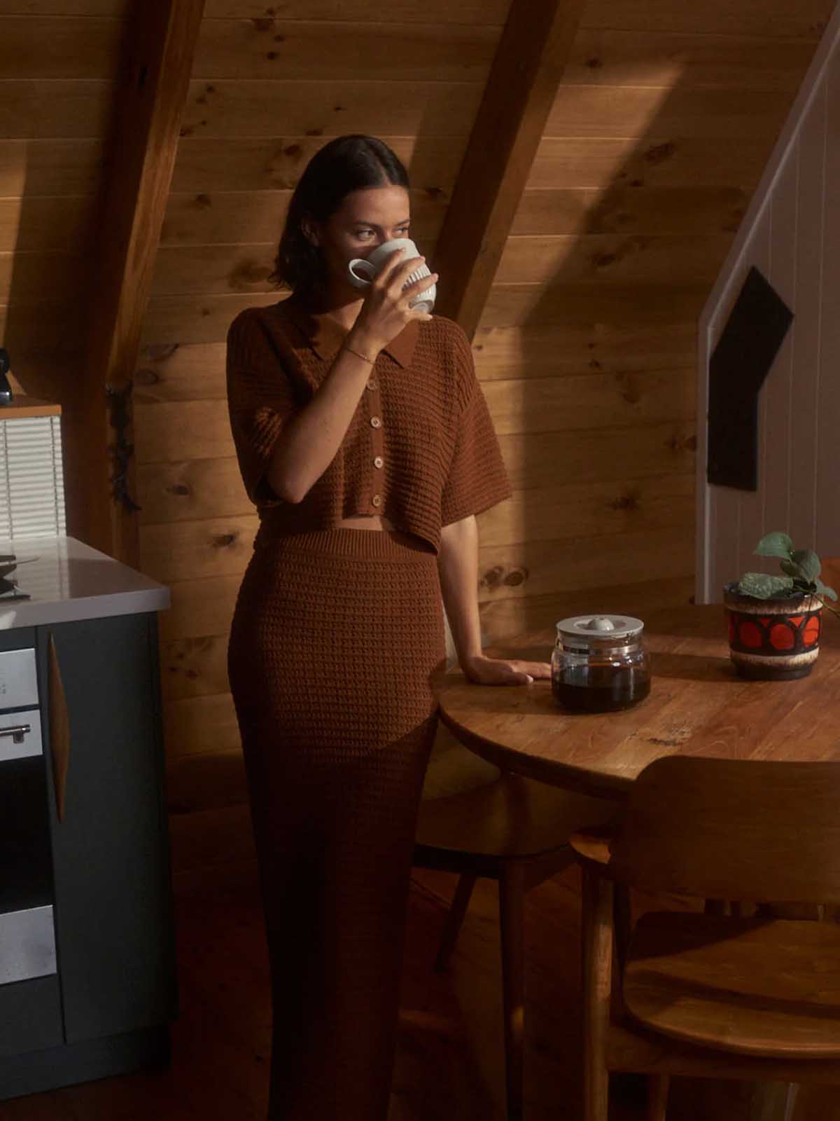 Rhythm Women's Evermore Knit Midi Skirt Caramel