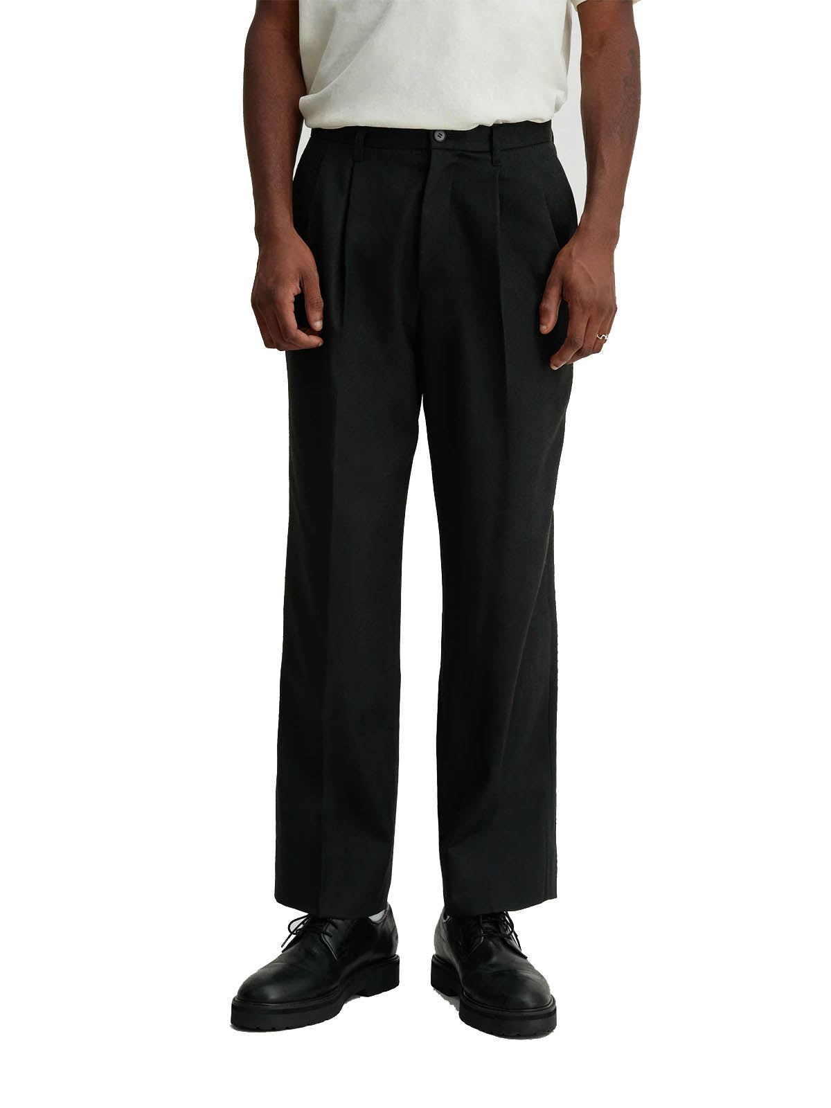 Saturdays NYC Wool Saxony 2Tuck Slacks Black