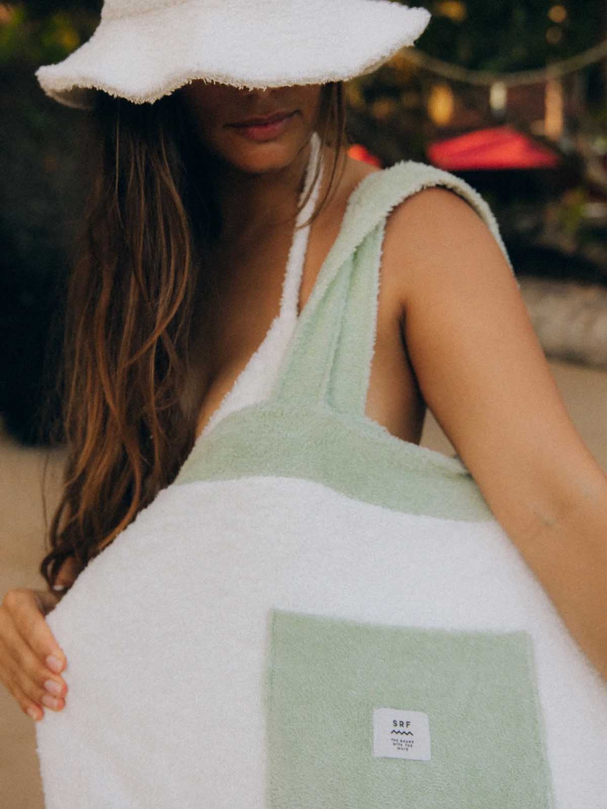 Surf Inc Two Sided Frotte Beach Bag White Sage