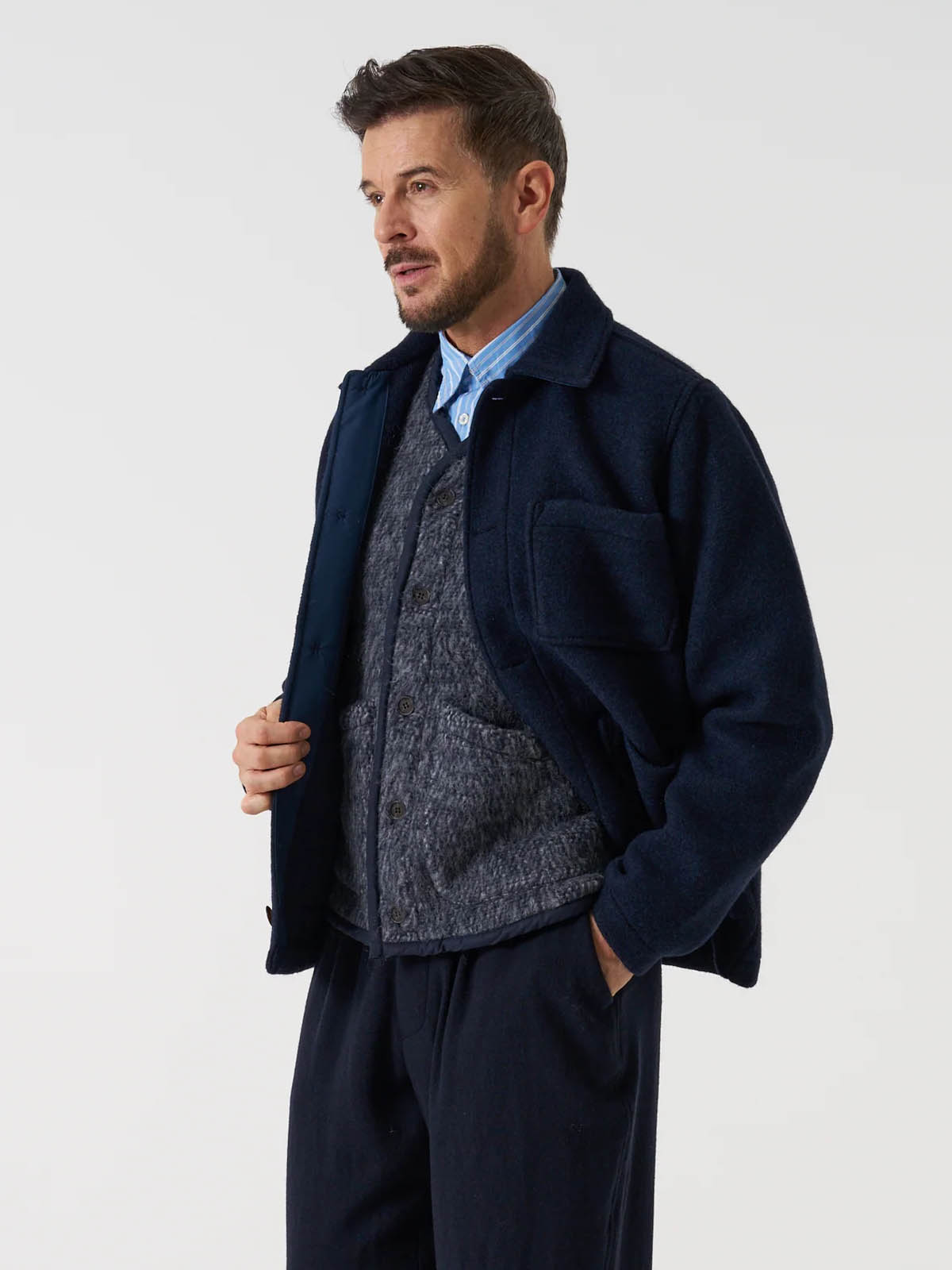 Universal Works Tag Jacket Techno Melton Plain Navy