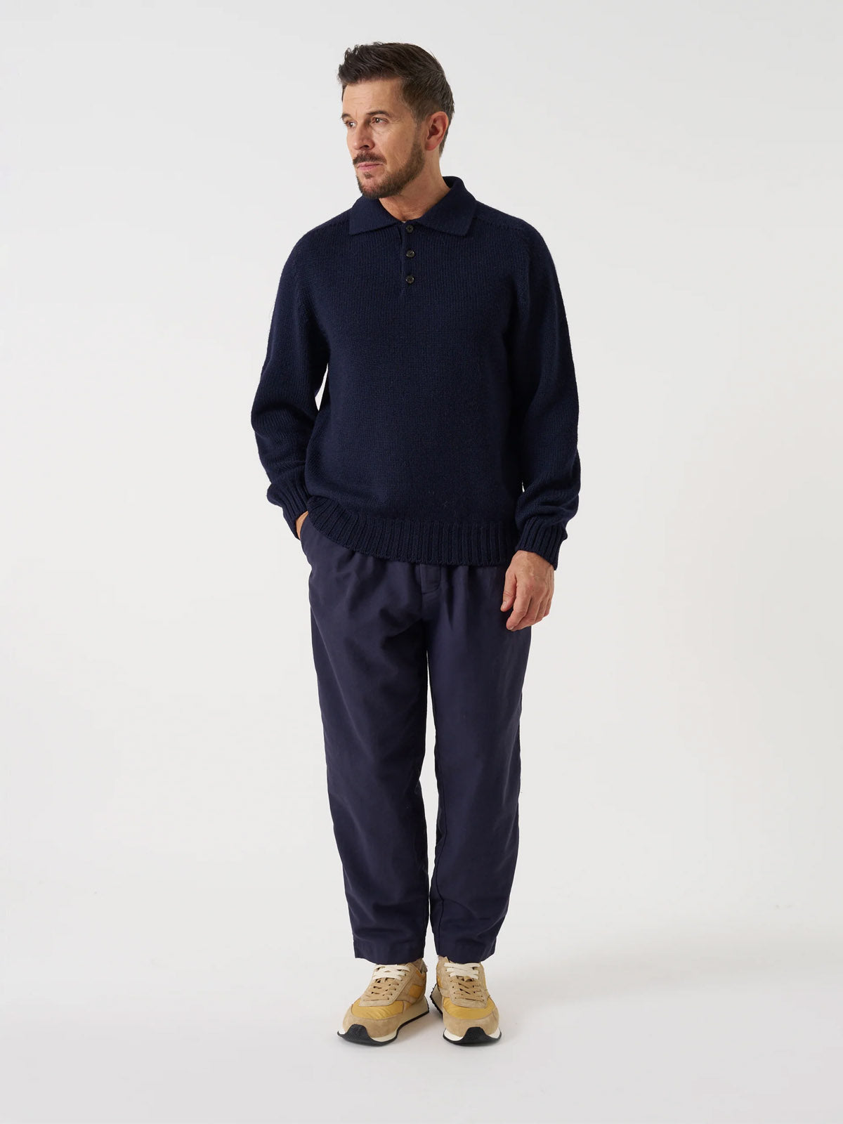Universal Works Curtis Wool Sweater Shetland Wild Navy