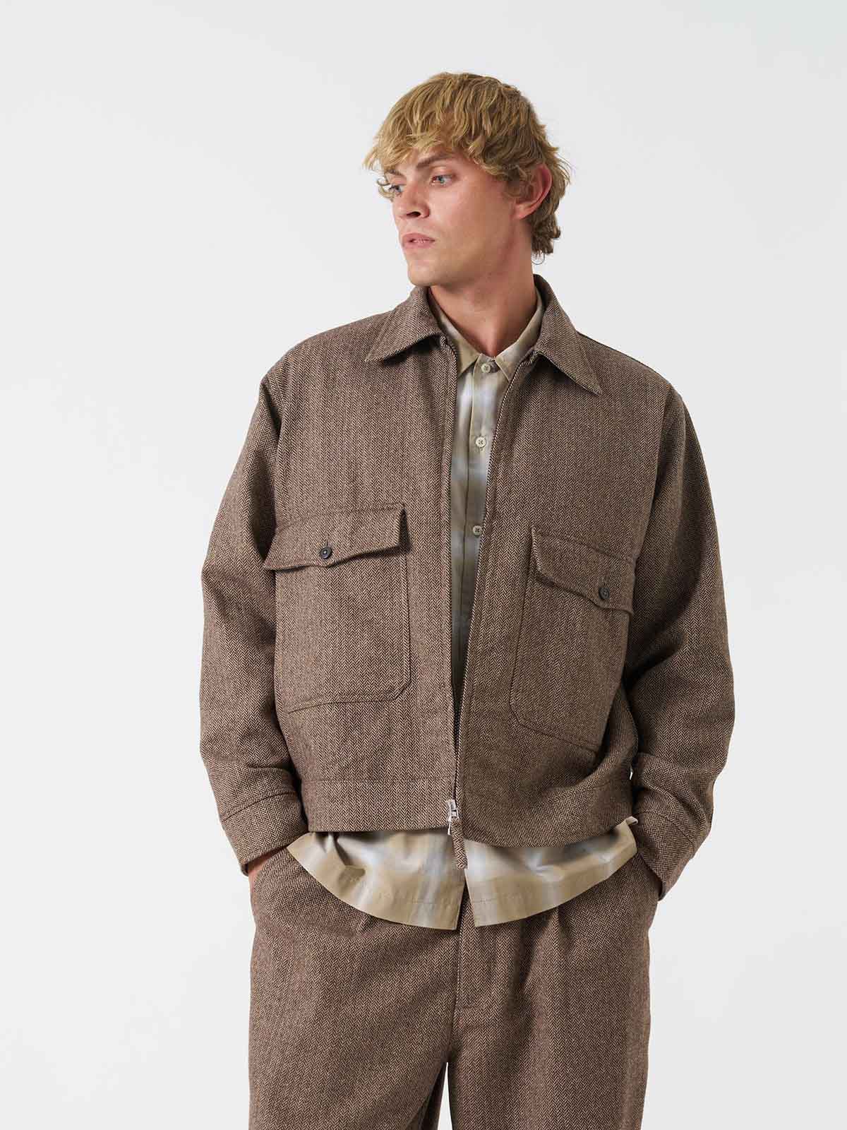 Universal Works Jacket Wool Herringbone Brown