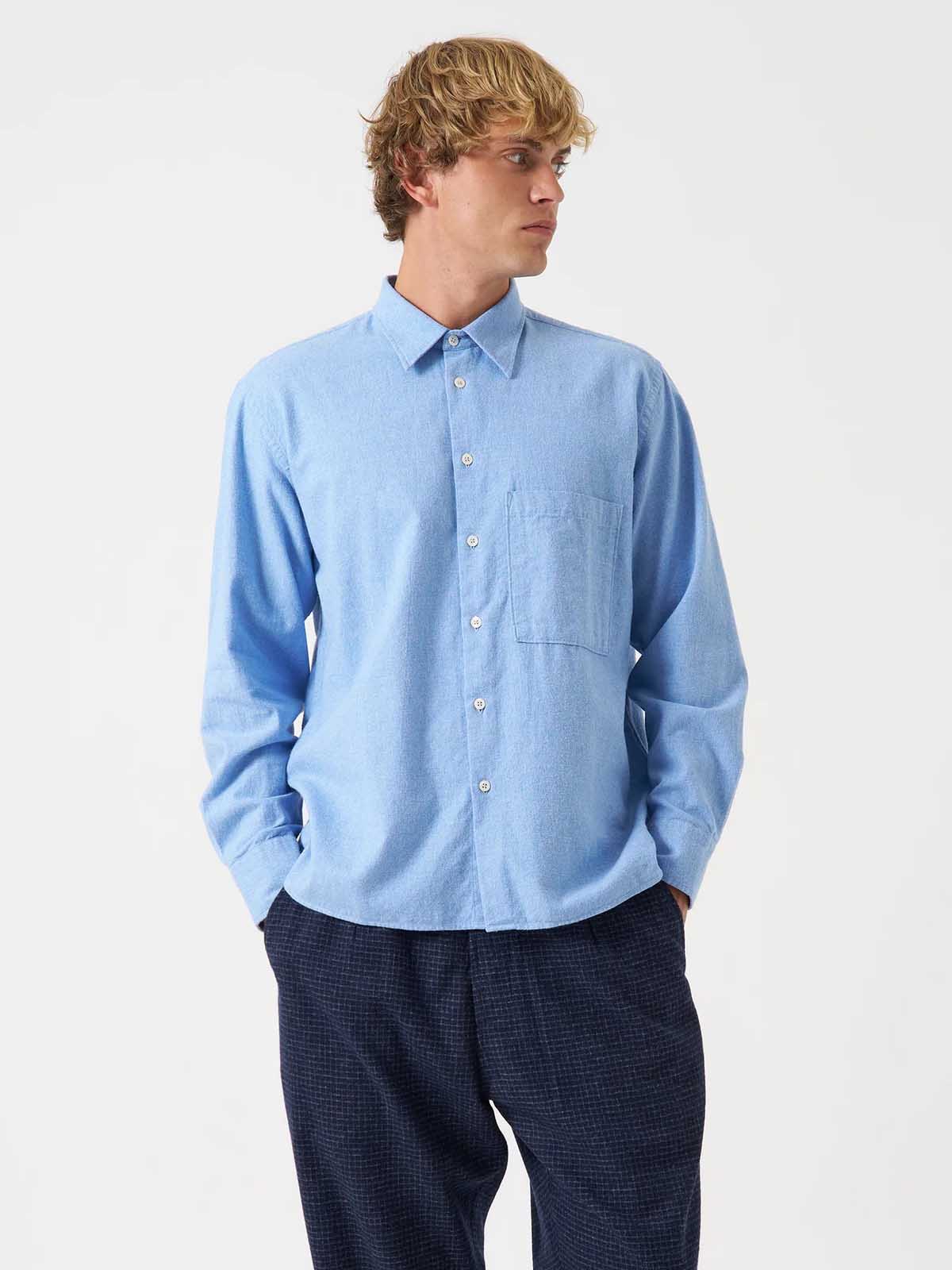 Universal Works Square Pocket Shirt Brushed Flannel Blue