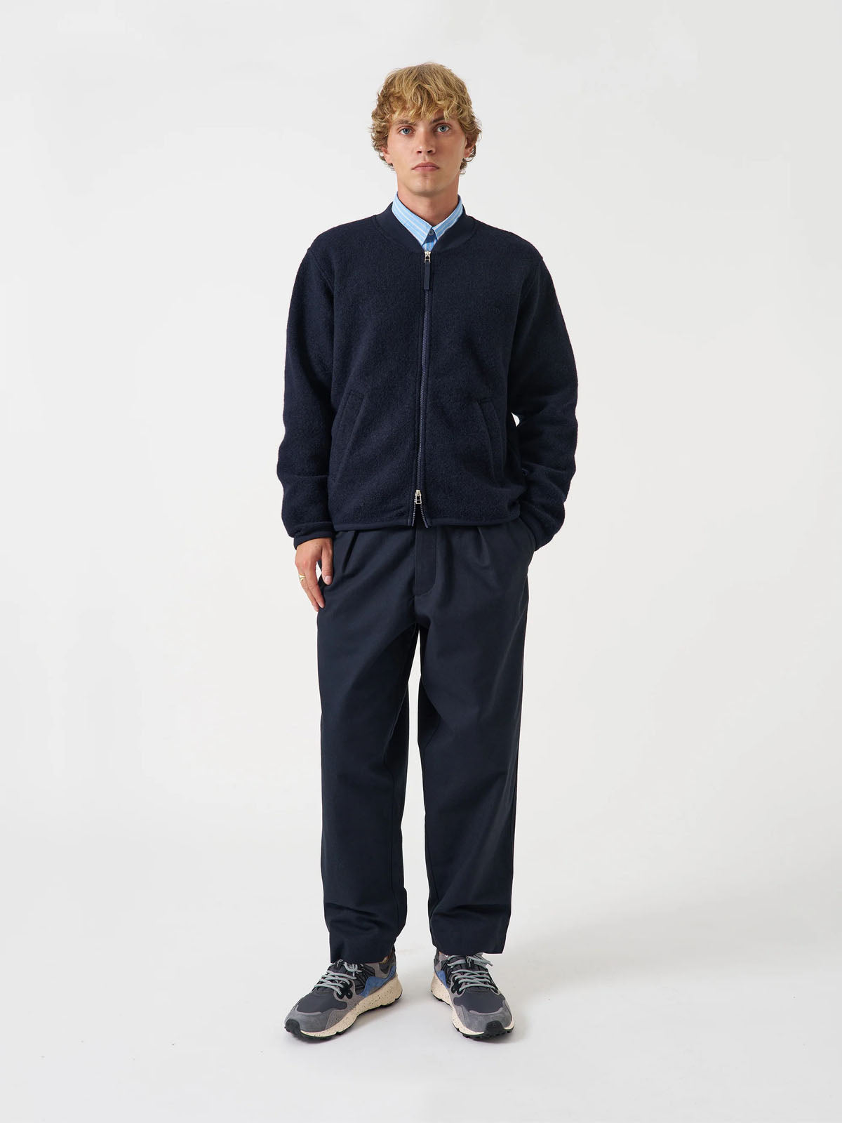 Universal Works Zip Bomber Wool Fleece Navy