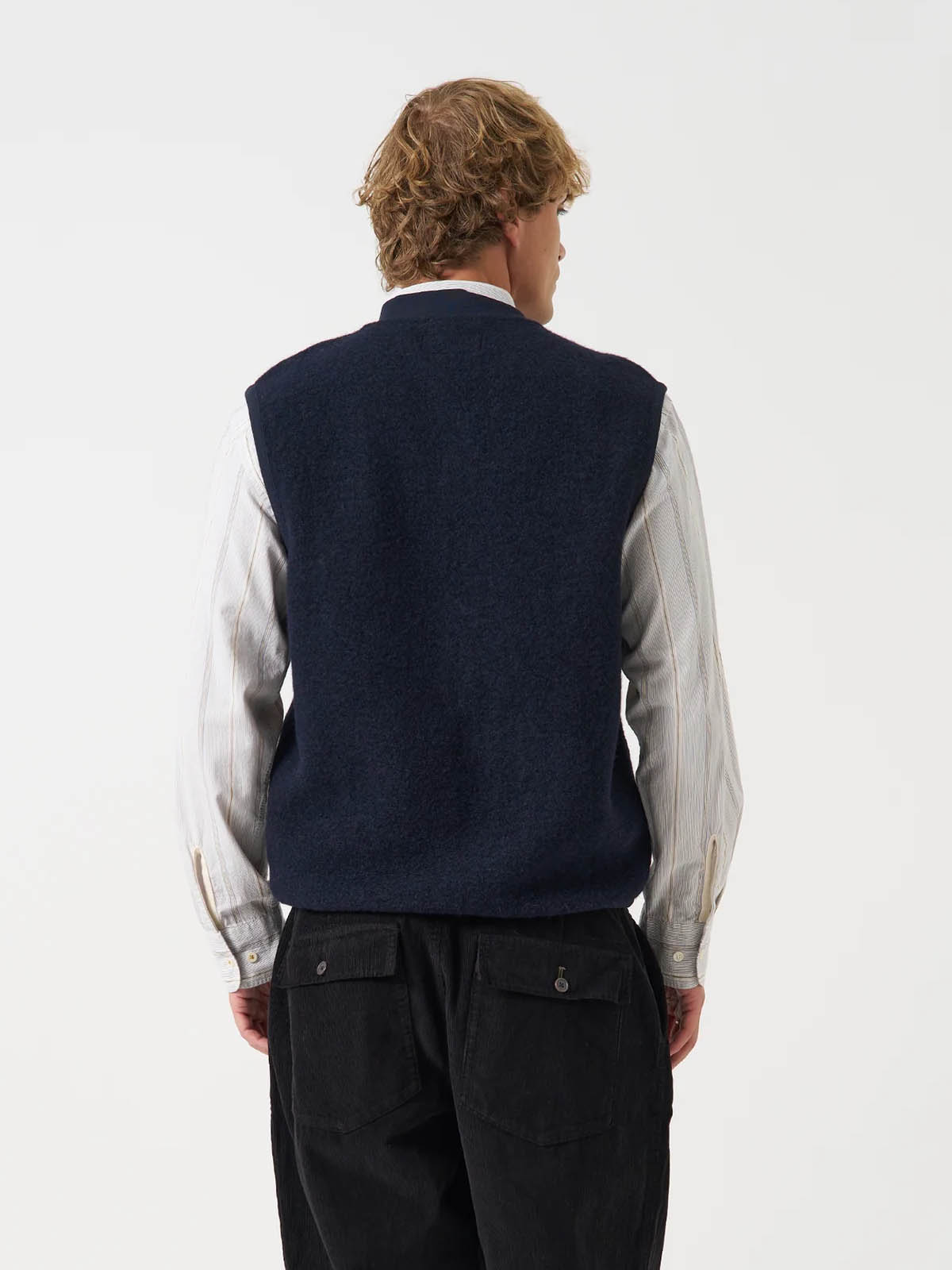 Universal Works Zip Waistcoat Wool Fleece Navy