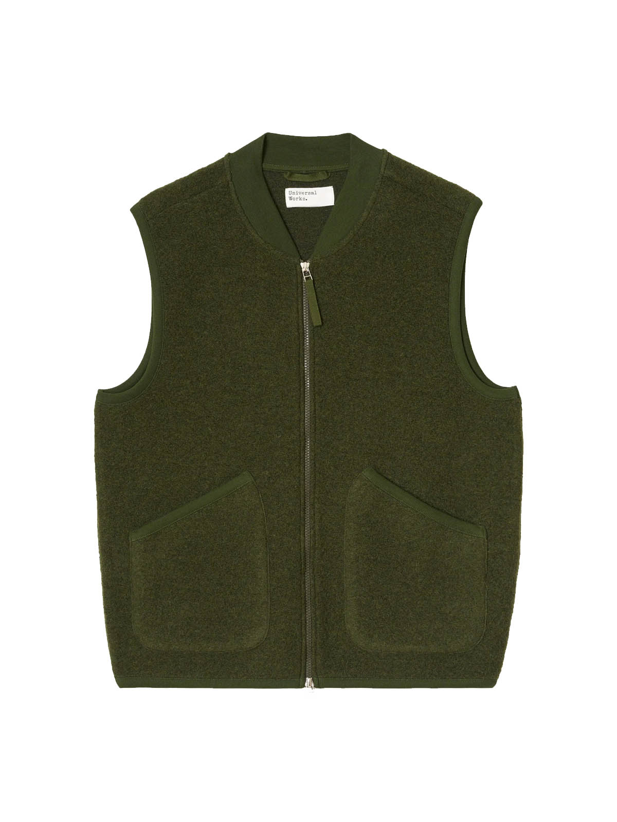 Universal Works Zip Waistcoat Wool Fleece Olive