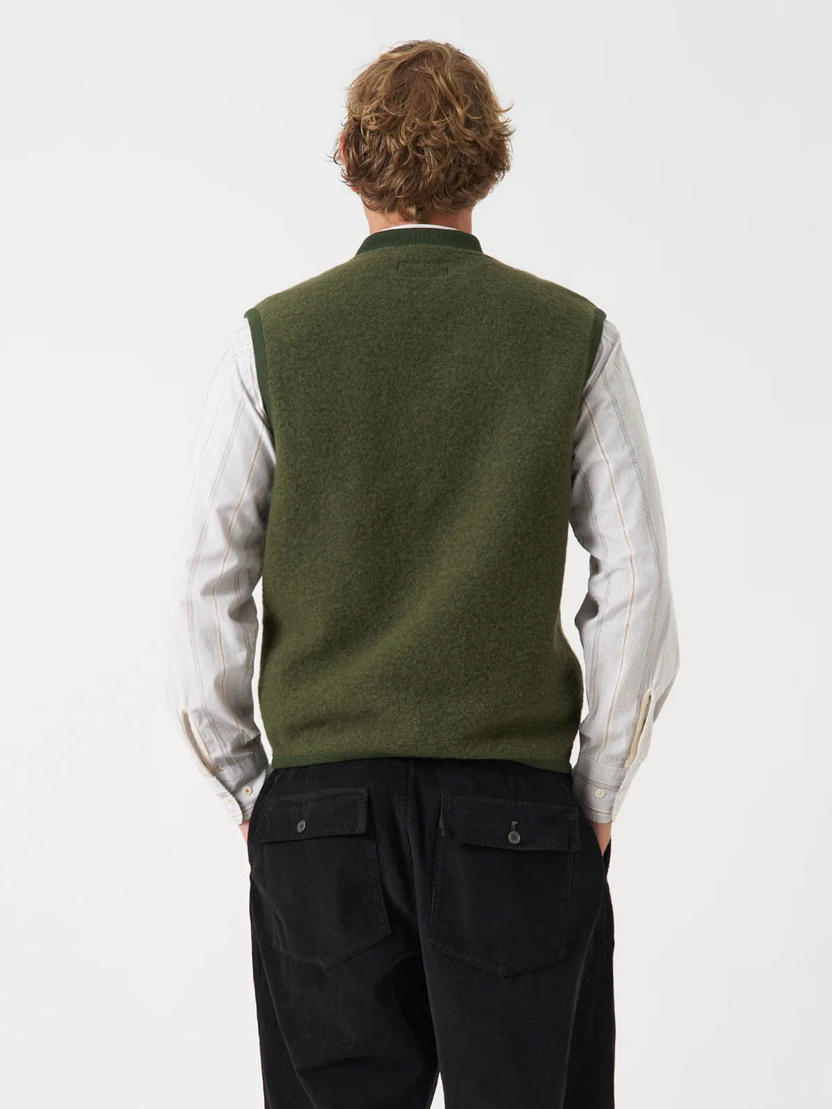 Universal Works Zip Waistcoat Wool Fleece Olive