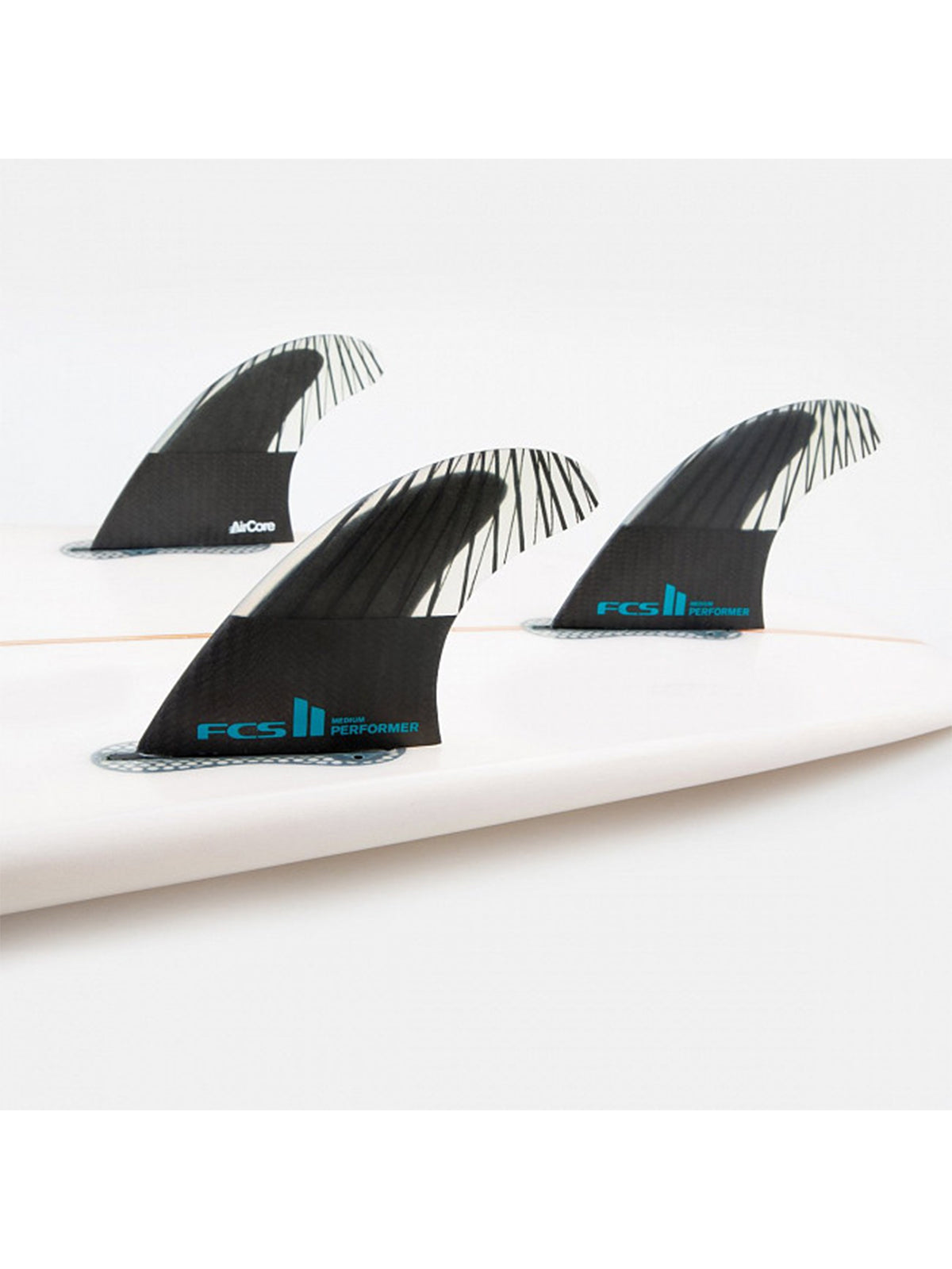 FCS II Fins Performer PC Carbon Aircore Tri Set Black Teal Medium